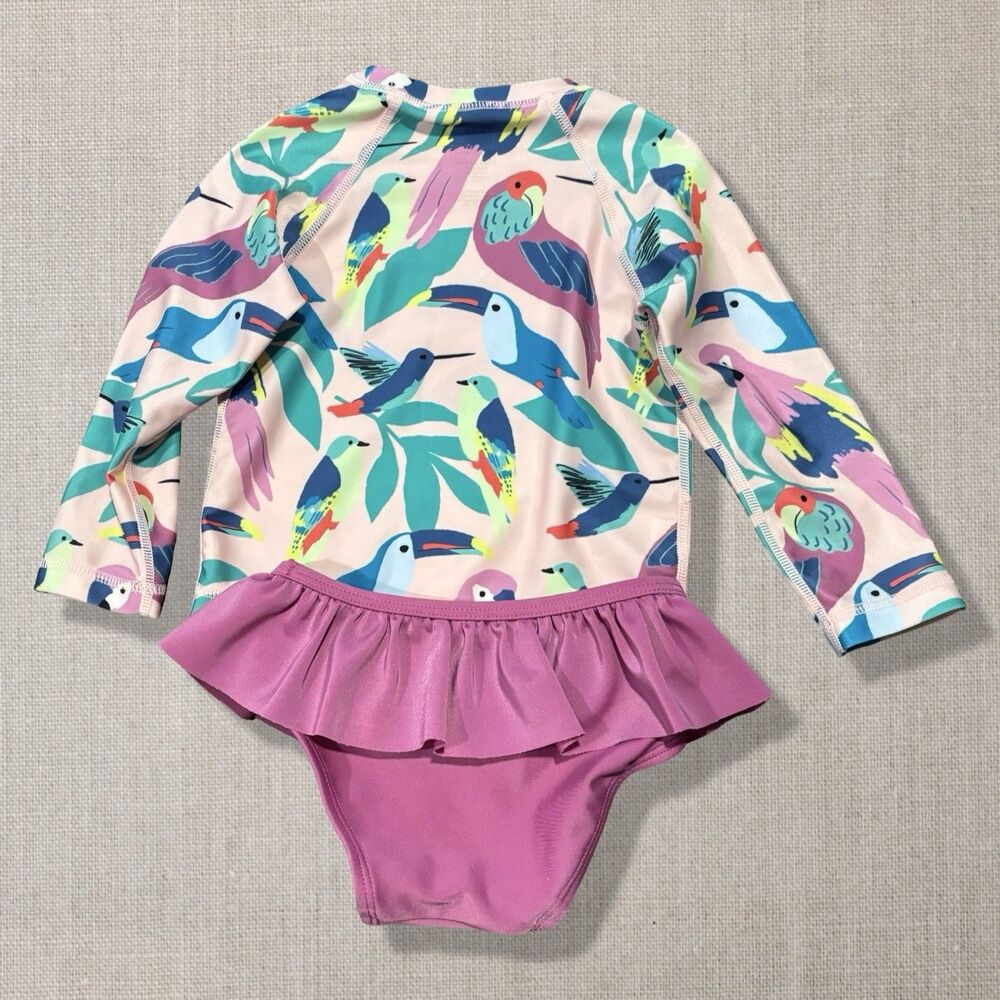 Tea Collection Tropical Birds Rash Guard Swim Set 12-18M Ruffle Bottom UPF - Picture 2 of 4